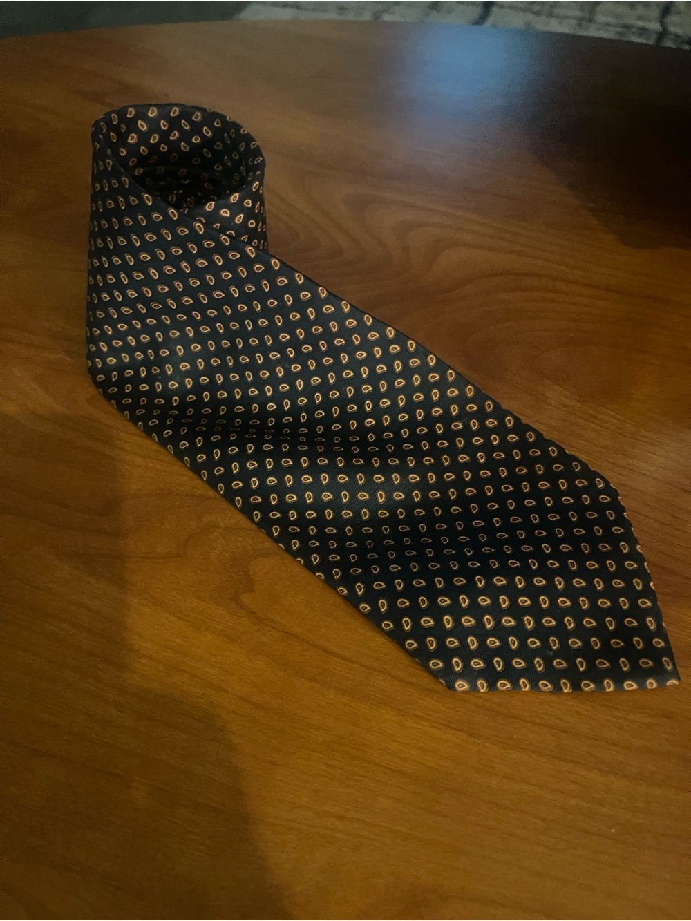 Men's Navy Blue Patterned Silk Tie